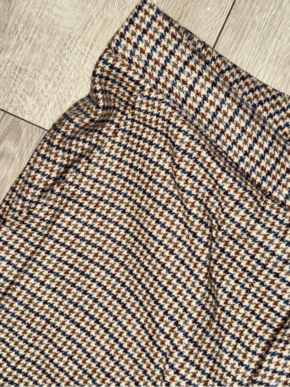 J McLaughlin Houndstooth Wool Blend Trousers Size 0 Brown Blue Made in Portugal - Picture 4 of 10